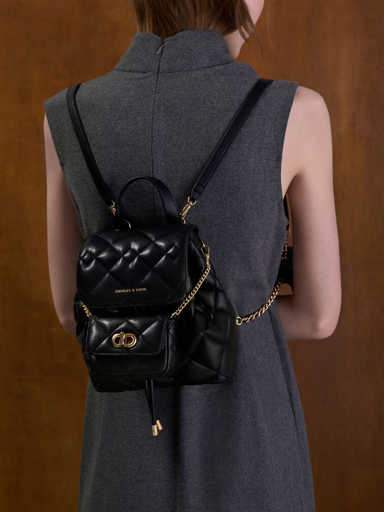 Aubrielle Quilted Backpack, Black, hi-res