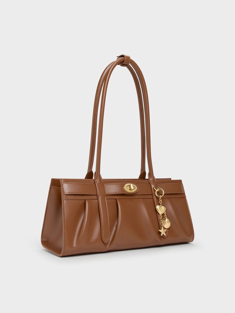 Isolde Belted Ruched Shoulder Bag, Chocolate, hi-res