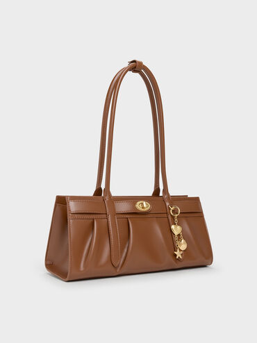 Isolde Belted Ruched Shoulder Bag, Chocolate, hi-res
