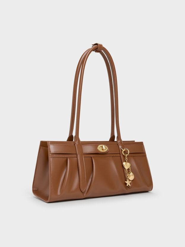 Isolde Belted Ruched Shoulder Bag, Chocolate, hi-res