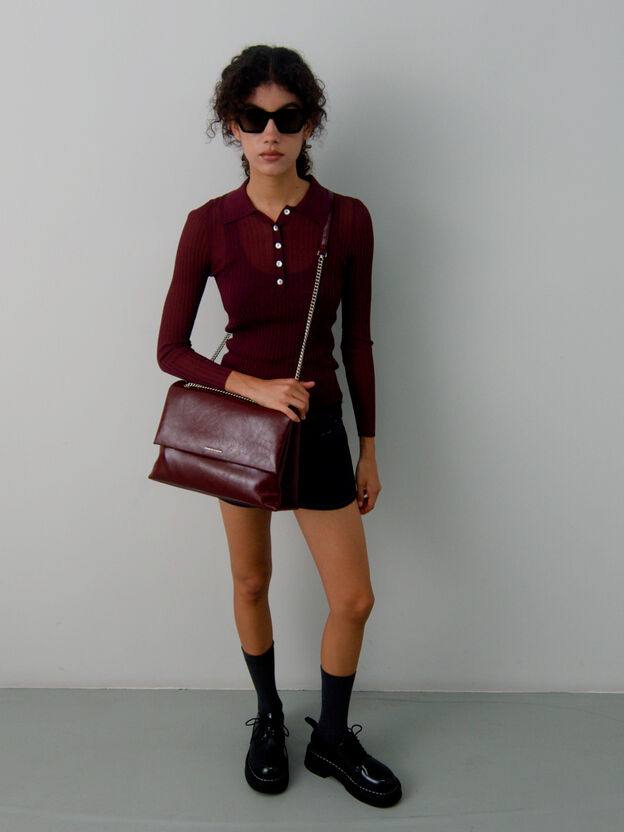 Sianna Chain-Handle Shoulder Bag, Burgundy, hi-res