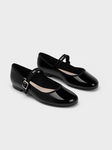 Carmel Patent Buckled Mary Jane Flats, Black, hi-res
