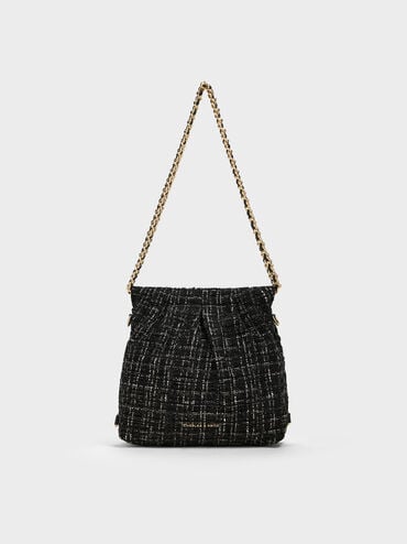 Duo Tweed Chain-Handle Two-Way Backpack, Black Tweed, hi-res