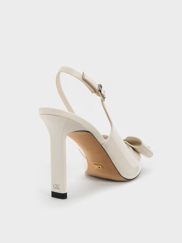Lu Patent Leather Bow Blade-Heel Slingback Pumps, Chalk, hi-res
