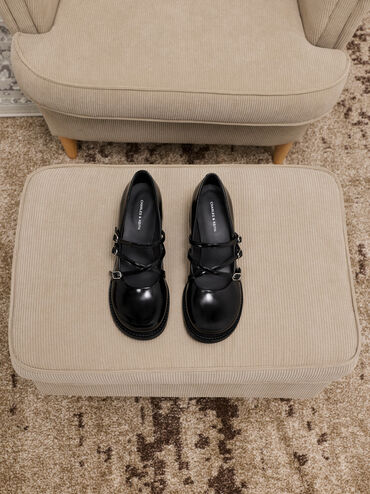 Triple-Strap Crossover Block-Heel Mary Janes, Black Box, hi-res