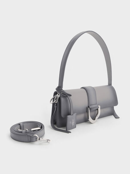 Gabine Leather Burnished Shoulder Bag, Grey, hi-res