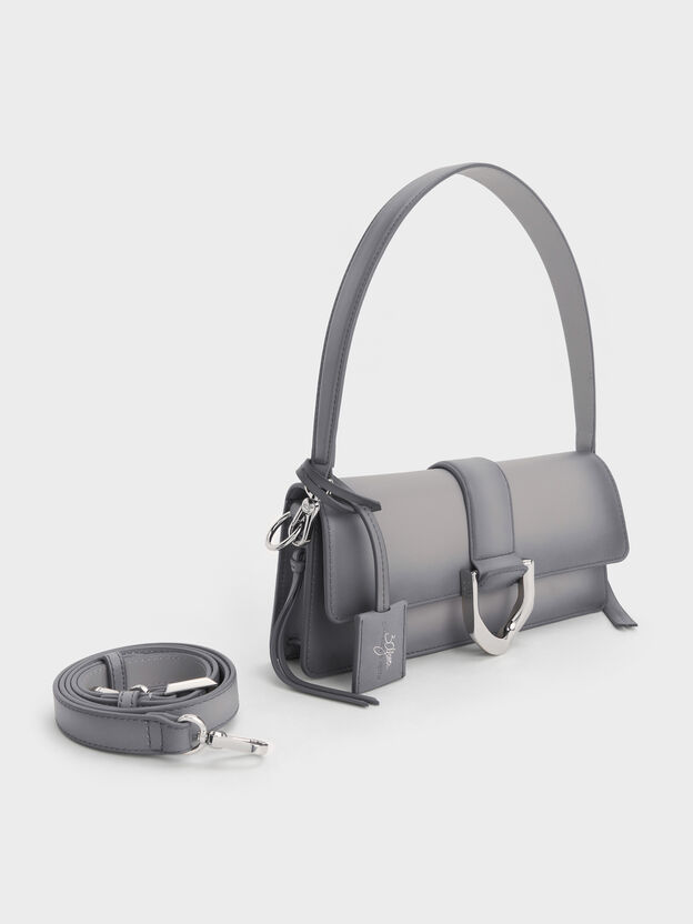 Gabine Leather Burnished Shoulder Bag, Grey, hi-res