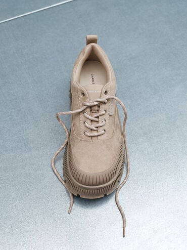 Darra Faux Suede Ridged-Sole Platform Sneakers, Beige, hi-res