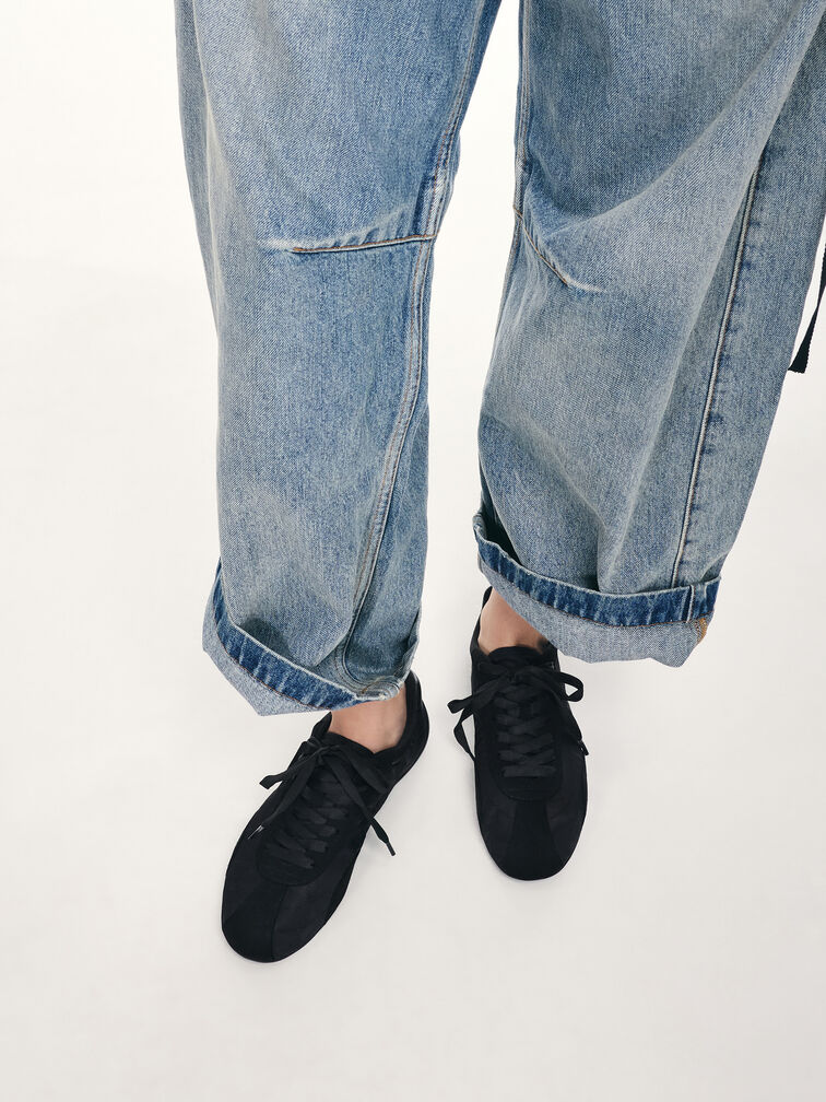 Nylon Contrast-Panel Low-Top Sneakers, Black Textured, hi-res