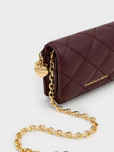 Arrietty Quilted Bow-Heart Charm Small Wallet, Wineberry Red, hi-res