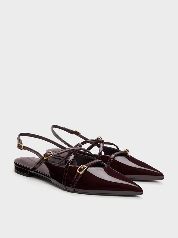 Maybelle Patent Strappy Slingback Flats, Burgundy, hi-res