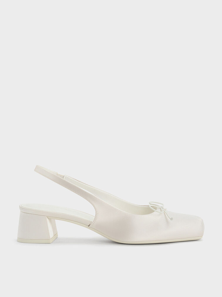 Sadira Satin Bow Square-Toe Slingback Pumps, Chalk, hi-res