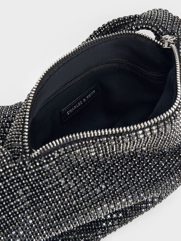 Crystal-Embellished Knotted-Strap Shoulder Bag, Noir, hi-res