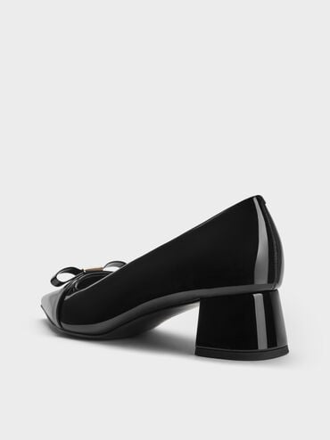 Dorian Patent Bow Pointed-Toe Block-Heel Pumps, Black Patent, hi-res