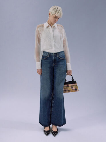 Sabine Tartan Knotted-Handle Tote Bag, Tartan Straw, hi-res