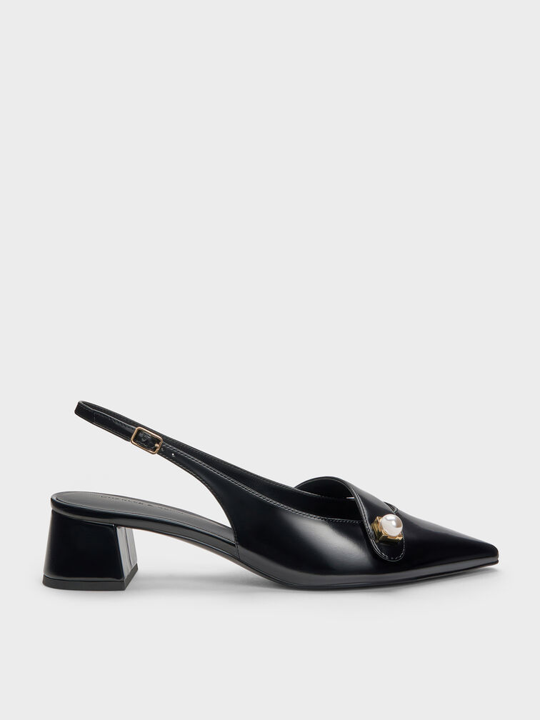 Marie Pearl Slingback Pumps, Black Box, hi-res