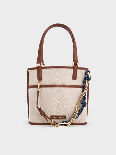 Addison Canvas Knotted-Rope Reversible Tote Bag, Taupe Canvas, hi-res