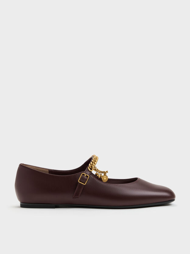 Double-Chain Charm Mary Jane Flats, Burgundy, hi-res