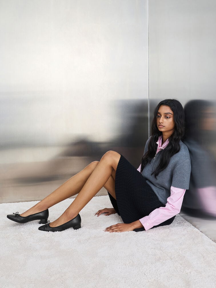 Bow Ballet Pumps, Black, hi-res