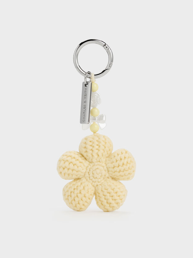 Crochet-Flower Beaded Charm, Butter Yellow, hi-res