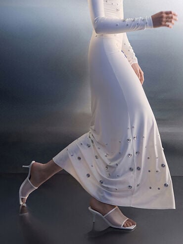 Loren Mesh Kitten-Heel Mules, White, hi-res