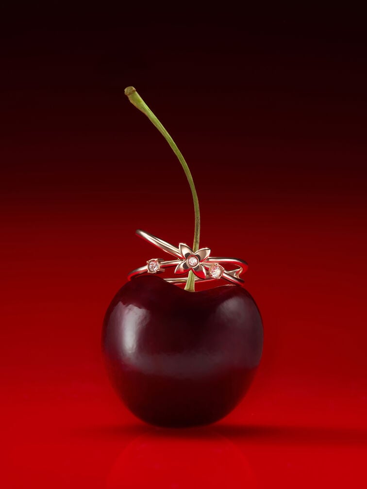 Felicity Flower-Motif Crystal Crossover Ring, Silver, hi-res