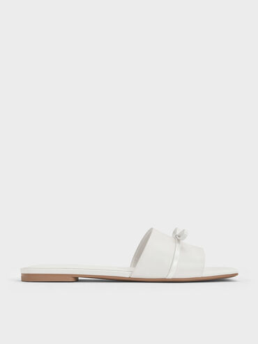 Bow Slide Sandals, White, hi-res