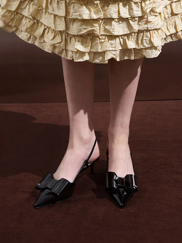 Lu Patent Leather Bow Slingback Pumps, Black Patent, hi-res