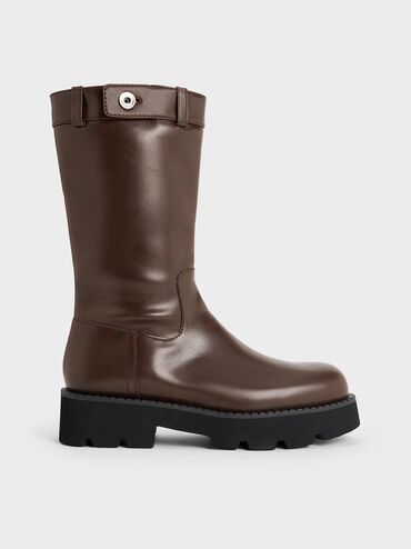 Side-Zip Lug-Sole Calf Boots, Dark Brown, hi-res