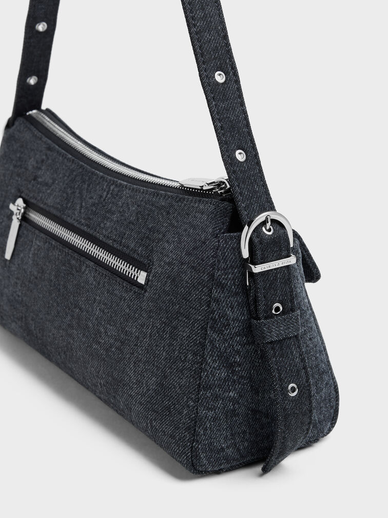 Rachel Denim Front-Pocket Chain Shoulder Bag, Denim Blue, hi-res