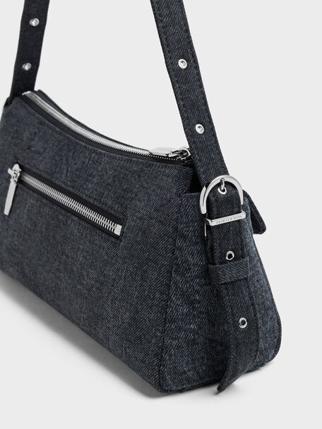 Rachel Denim Front-Pocket Chain Shoulder Bag, Denim Blue, hi-res