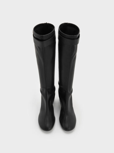 Gerry Buckled Block-Heel Knee-High Boots, Black, hi-res