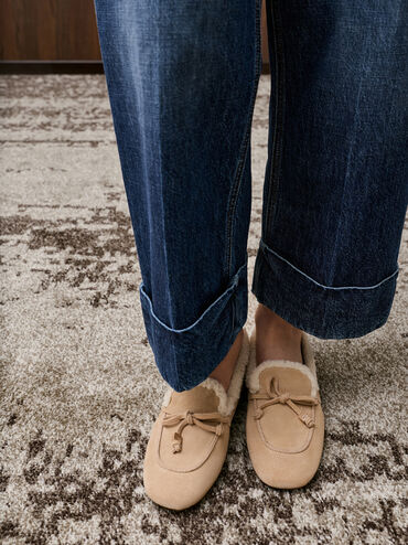 Gavyn Suede Shearling-Lined Boat Shoes, Beige, hi-res