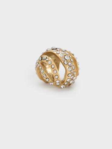 Aine Crystal Sculptural Hoop Earrings, Gold, hi-res