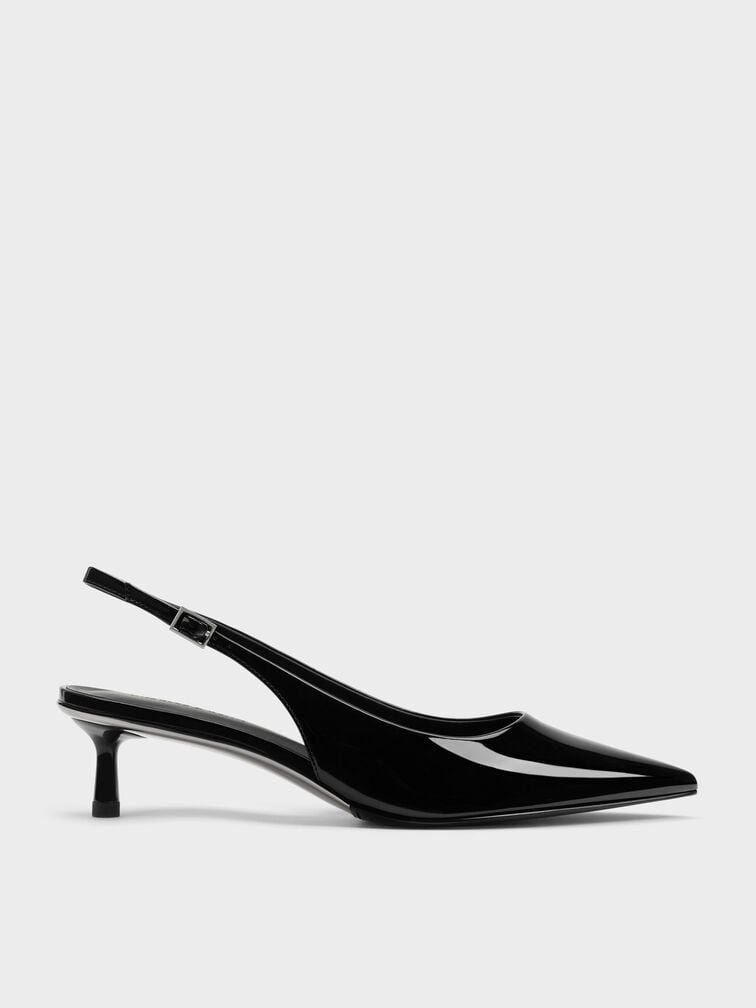 Curtis Patent Slingback Kitten Heels, Black Patent, hi-res
