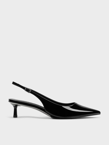 Curtis Patent Slingback Kitten Heels, Black Patent, hi-res