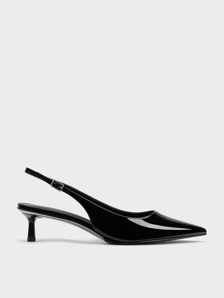 Curtis Patent Slingback Kitten Heels, Black Patent, hi-res