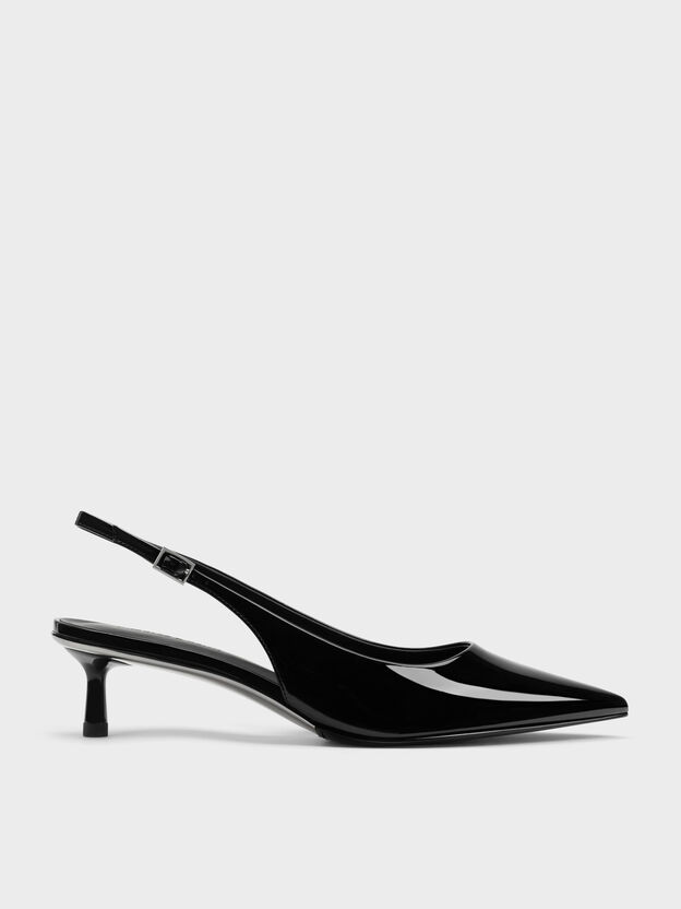 Curtis Patent Slingback Kitten Heels, Black Patent, hi-res