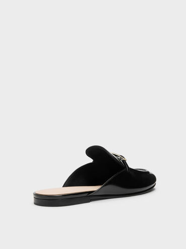 Metallic-Bar Loafer Mules, Black Box, hi-res