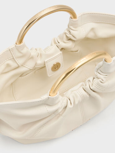Ciara Ruched Metal Top Handle Bag, Cream, hi-res