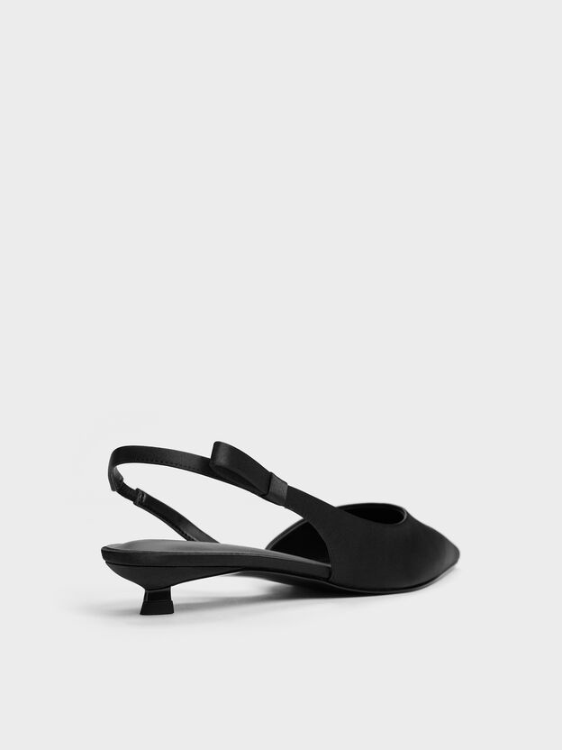 Brantley Bow Slingback Kitten Heels, Black Textured, hi-res