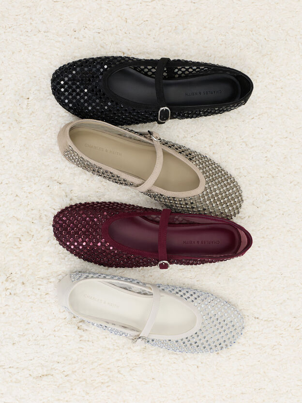 Maggie Mesh Crystal Mary Janes, White, hi-res