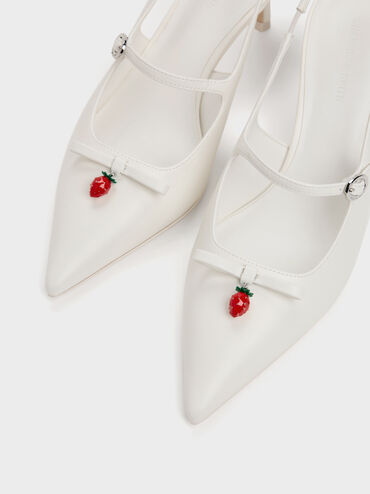 Sonali Strawberry Bow Slingback Pumps, White, hi-res