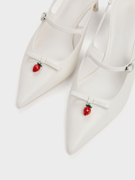 Sonali Strawberry Bow Slingback Pumps, White, hi-res