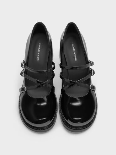 Triple-Strap Crossover Block-Heel Mary Janes, Black Box, hi-res