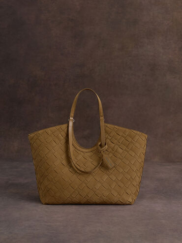Ivette Recycled Suede Woven Tote Bag, Sahara Sand, hi-res