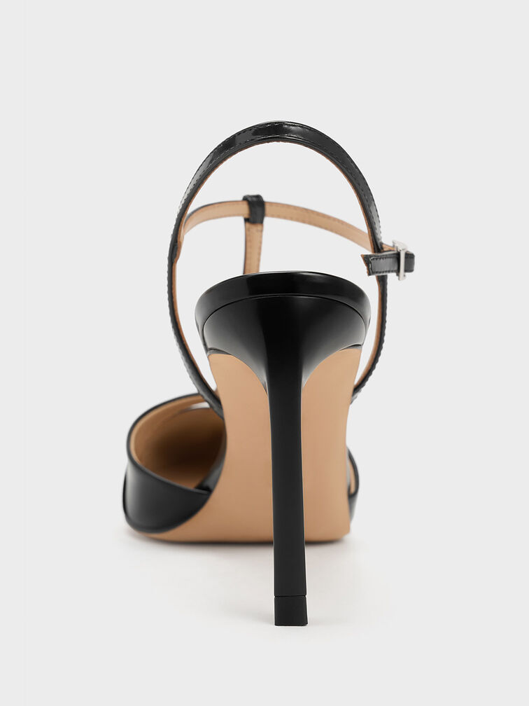 Leather T-Bar Pointed-Toe Pumps, Black Box, hi-res