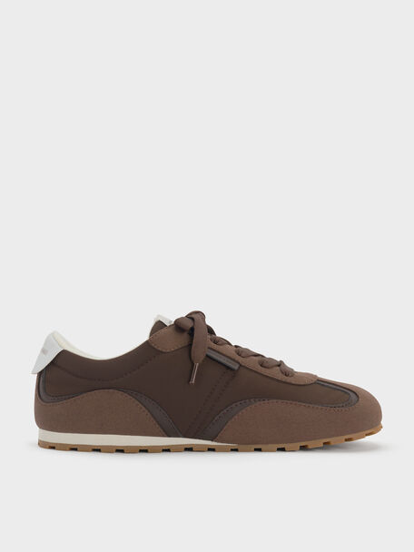 Nylon Contrast-Panel Sneakers, Dark Brown Textured, hi-res