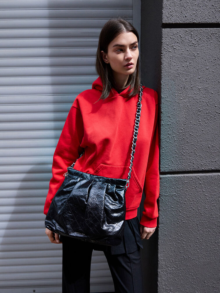 Duo Double Chain Hobo Bag, Noir, hi-res