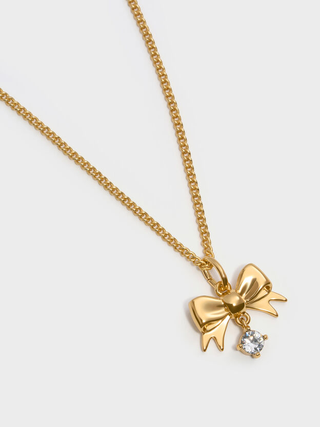 Paige Crystal Bow Charm, Gold, hi-res
